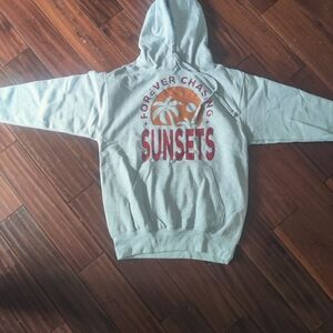 SHEIN Mint Hoodie with Orange & Red Sunset Graphic